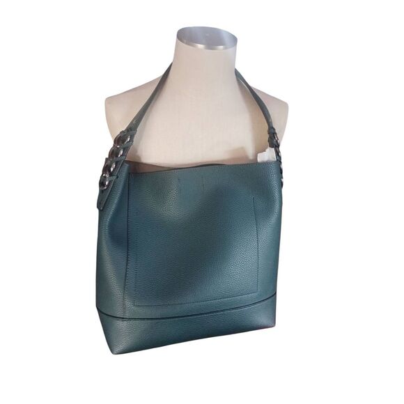 Nicole Miller green vegan leather tote gunmetal hardware - Picture 2 of 3